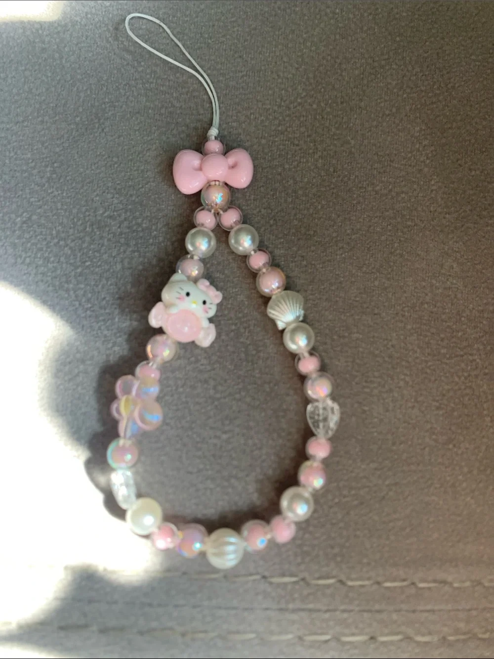 Pink Kitty Beaded Charm Phone Strap